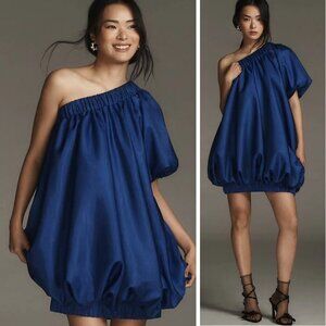 NEW Anthropologie Sunday in Brooklyn One-Shoulder Bubble Mini Dress Blue Party